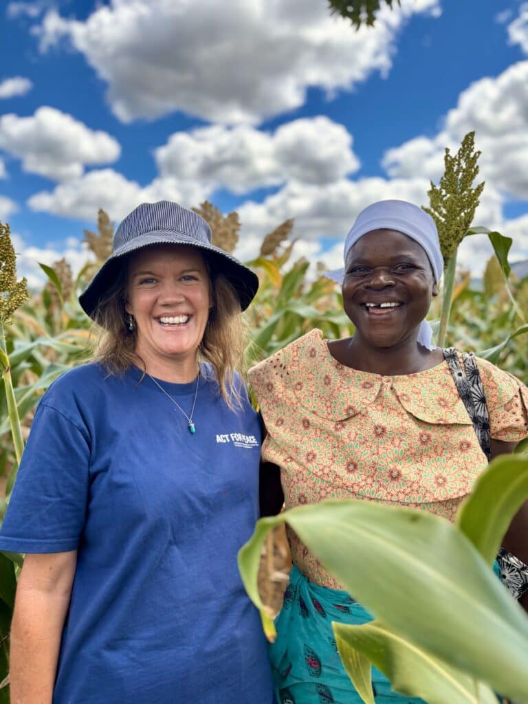 "Tracey met many successful conservation farmers like Juliet and Anna (pictured) who are reaping the benefits of following climate resilient farming techniques."
